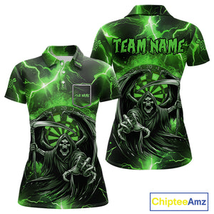 Green Grim Reaper Darts Shirt With Pocket Option For Women Custom Darts Jersey TDM3968