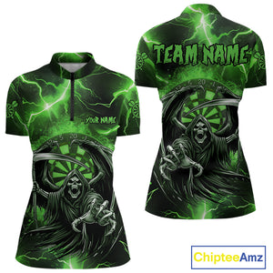 Green Grim Reaper Darts Shirt With Pocket Option For Women Custom Darts Jersey TDM3968