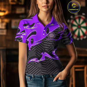 Custom Black And Purple Tribal Flame Dart Shirts For Women, Darts Team Jerseys Polo & Quarter Zip TDM3971