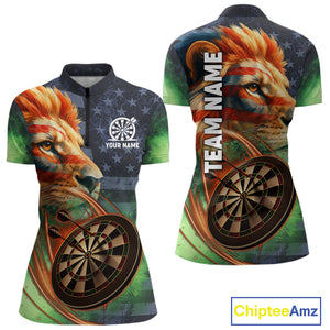 Personalized American Flag Lion Dart Shirts For Women Custom Grunge Patriotic Darts Team Jerseys TDM4170