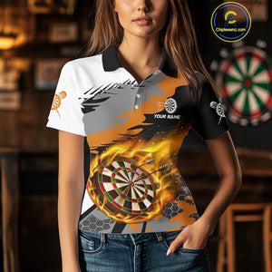 Orange Dartboard Fire Flame Paint Splash Dart Shirt Polo & 1/4 Zip For Women Custom Dart Team Jersey TDM4173