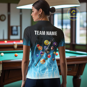 Custom Billiard Shirt For Women –  Blue Thunder Lightning Wolf Pool Balls Team Jersey Polo & 1/4 Zip TDM4558