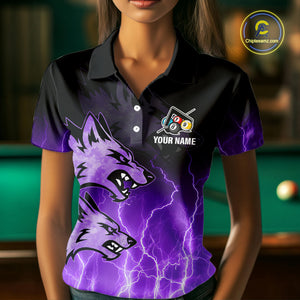 Custom Billiard Shirt For Women, Purple Thunder Lightning Wolf Pool Balls Team Jersey Polo & 1/4 Zip TDM4559