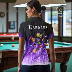 Custom Billiard Shirt For Women, Purple Thunder Lightning Wolf Pool Balls Team Jersey Polo & 1/4 Zip TDM4559