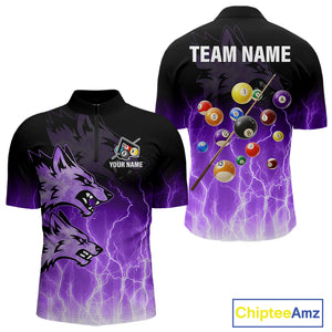 Custom Billiard Shirt For Men, Purple Thunder Lightning Wolf Pool Balls Team Jersey Polo & 1/4 Zip TDM4559