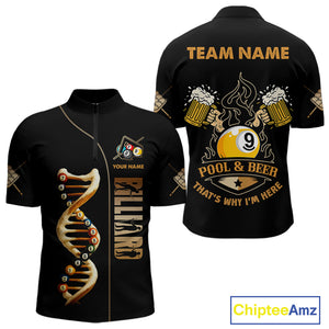 Funny DNA Billiard Shirt For Men Custom 9 Ball Pool & Beer That's Why I'M Here Team Jersey TDM4564