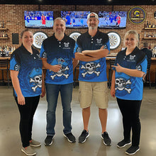 Load image into Gallery viewer, Black And Blue Funny Pirate Flame Skull Darts Shirt For Men Custom Dart Jersey Team Polo, 1/4 Zip TDM5703