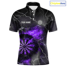 Load image into Gallery viewer, Custom Lightning Flame Purple Dart Shirt For Men, Darts Jersey Pocket Option TDM5914