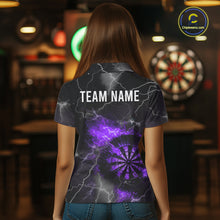 Load image into Gallery viewer, Custom Lightning Flame Purple Dart Shirt For Women, Darts Jersey Pocket Option TDM5914