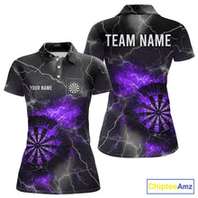 Load image into Gallery viewer, Custom Lightning Flame Purple Dart Shirt For Women, Darts Jersey Pocket Option TDM5914
