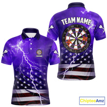 Load image into Gallery viewer, Purple Lightning US Flag Dart Shirt For Men Custom Dart Jersey Pocket Option TDM5916