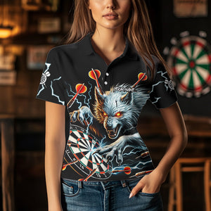 Personalized Wolf Thunder Lightning Darts Polo, Quarter Zip Custom Dart Shirts For Women Darts Jersey TDM3710