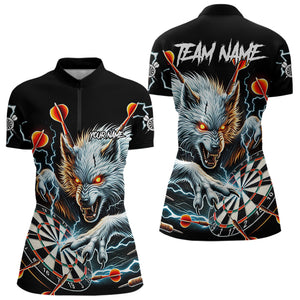 Personalized Wolf Thunder Lightning Darts Polo, Quarter Zip Custom Dart Shirts For Women Darts Jersey TDM3710