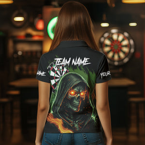 Personalized Green Death Skeleton Fire Dart Shirts For Women Custom Skull Dart Jersey Polo & 1/4 Zip TDM3711