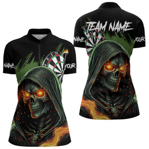 Personalized Green Death Skeleton Fire Dart Shirts For Women Custom Skull Dart Jersey Polo & 1/4 Zip TDM3711