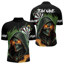 Load image into Gallery viewer, Personalized Green Grim Reaper Fire Dart Shirts For Men Custom Skull Dart Jersey Polo &amp; 1/4 Zip TDM3711