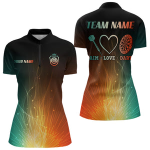Custom Rainbow Aim Love Dart Shirt With Pocket Option For Women, Dart Jersey TDM3713