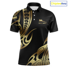 Load image into Gallery viewer, Personalized Black &amp; Gold Tribal Pattern 8 Ball Pool Billiard Shirts For Men Billiard Attire Gifts NYN2821