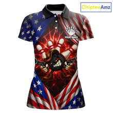 Load image into Gallery viewer, Glowing American Flag Funny Bowling Shirt For Women Custom Patriotic Bowling Jersey Polo &amp; 1/4 Zip TDM6319