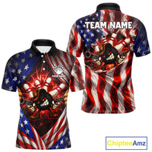 Load image into Gallery viewer, Glowing American Flag Funny Bowling Shirt For Men Custom Patriotic Bowling Jersey Polo &amp; 1/4 Zip TDM6319