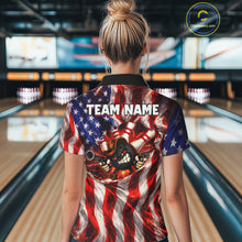 Load image into Gallery viewer, Glowing American Flag Funny Bowling Shirt For Women Custom Patriotic Bowling Jersey Polo &amp; 1/4 Zip TDM6319