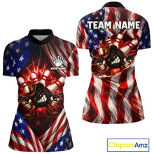 Load image into Gallery viewer, Glowing American Flag Funny Bowling Shirt For Women Custom Patriotic Bowling Jersey Polo &amp; 1/4 Zip TDM6319