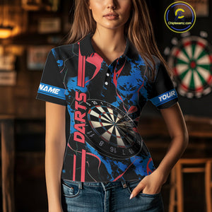 Custom Women's Dart Shirt - Grunge Blue And Red Dartboard Paint Splash Polo & Quarter Zip Jersey TDM3981