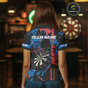 Custom Women's Dart Shirt - Grunge Blue And Red Dartboard Paint Splash Polo & Quarter Zip Jersey TDM3981