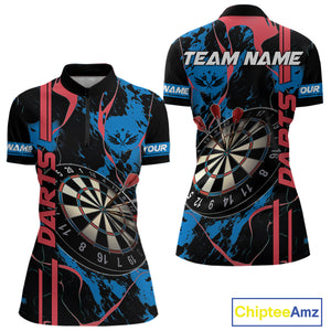 Custom Women's Dart Shirt - Grunge Blue And Red Dartboard Paint Splash Polo & Quarter Zip Jersey TDM3981