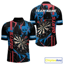 Load image into Gallery viewer, Custom Men's Dart Shirt - Grunge Blue And Red Dartboard Paint Splash Polo &amp; Quarter Zip Jersey TDM3981