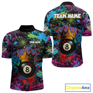 Funny 8 Ball Crown Colorful Paint Splash Custom Billiard Shirt For Men, Billiard Team Jerseys TDM3982
