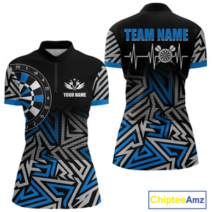 Personalized Darts Heartbeat Zig-Zag Pattern Custom Dart Shirts For Women, Dart Team Jersey|Blue TDM3984