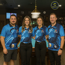 Load image into Gallery viewer, Custom Blue 8 Ball &amp; 9 Ball Scorpion Billiard Shirt For Women, Billiard Team Jersey Polo &amp; 1/4 Zip TDM6495