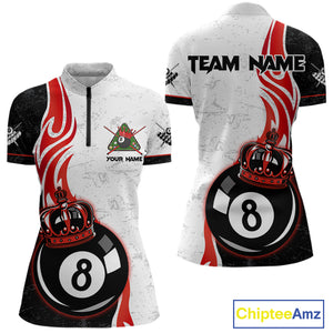 Personalized 8 Ball Pool Crown Billiard Shirt For Women Custom Pool Jersey Billiard Team Shirt |Red TDM4180