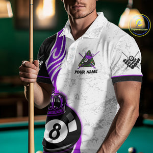 8 Ball Pool Crown Billiard Shirt For Men Custom Pool Jersey Billiard Team Shirt |Purple TDM4181