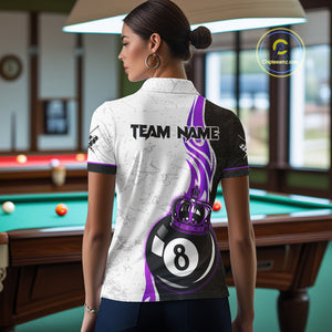 8 Ball Pool Crown Billiard Shirt For Women Custom Pool Jersey Billiard Team Shirt |Purple TDM4181