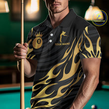 Load image into Gallery viewer, Custom Crown 8 Ball Billiard Shirt For Men, Black And Gold Pool Team Jersey Polo &amp; Quarter Zip TDM5457