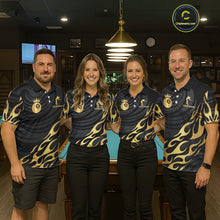 Load image into Gallery viewer, Custom Crown 8 Ball Billiard Shirt For Men, Black And Gold Pool Team Jersey Polo &amp; Quarter Zip TDM5457