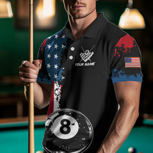 Load image into Gallery viewer, Personalized Grunge 8 Ball Pool American Flag Billiard Shirts For Men, US Flag Billiard Jerseys TDM3718