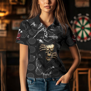Personalized Skull Dartboard Smoke Pattern Black Dart Shirts For Women Dart Jerseys Polo & 1/4 Zip TDM3720