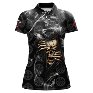 Personalized Skull Dartboard Smoke Pattern Black Dart Shirts For Women Dart Jerseys Polo & 1/4 Zip TDM3720