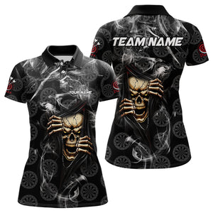 Personalized Skull Dartboard Smoke Pattern Black Dart Shirts For Women Dart Jerseys Polo & 1/4 Zip TDM3720