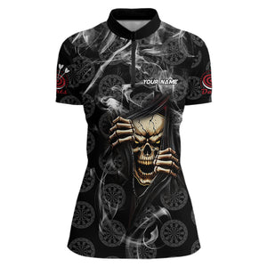 Personalized Skull Dartboard Smoke Pattern Black Dart Shirts For Women Dart Jerseys Polo & 1/4 Zip TDM3720