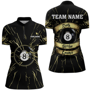 Personalized Dark Strike Looms 8 Ball Billiard Shirts For Women, Funny Billiard Pool Jerseys |Gold TDM3722