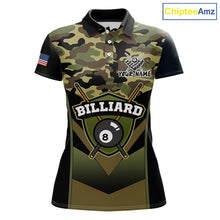 Load image into Gallery viewer, Personalized Green Camo 8 Ball Pool Billiard Shirt For Women, Billiard Team Jersey Polo &amp; 1/4 Zip TDM6076