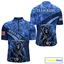 Load image into Gallery viewer, Personalized Death Skeleton Blue Camo Billiard Shirts For Men Custom Military Billiard Jerseys TDM3985