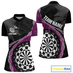 Custom Black And Purple Tribal Darts Shirts For Women | Team Polo & Quarter Zip Darts Jerseys TDM3991
