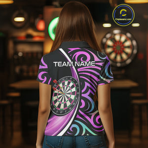 Funny Neon Purple Tribal Dart Shirts For Women – Custom Team Darts Jersey Polo & Quarter Zip TDM3993