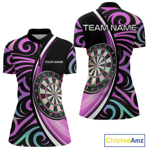 Funny Neon Purple Tribal Dart Shirts For Women – Custom Team Darts Jersey Polo & Quarter Zip TDM3993