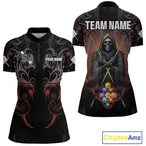 Personalized 9 Ball Tribal Billiard Shirts For Women Custom Grim Reaper 9 Ball Pool Team Jerseys TDM4184